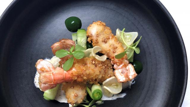 Plat de langoustines, restaurant Racines à Rennes