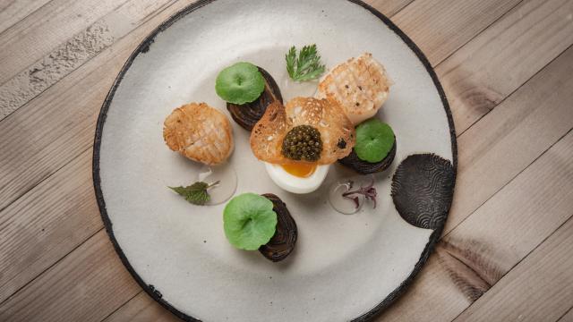 Recette St Jacques poireau caviar miel