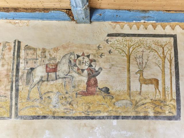 La peinture murale de la Conversion de saint Hubert de la chapelle Saint-Clément d'Elven, Landes de Lanvaux