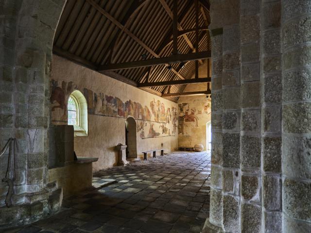 Landes de Lanvaux - La peinture murale de la Conversion de saint Hubert de la chapelle Saint-Clément d'Elven